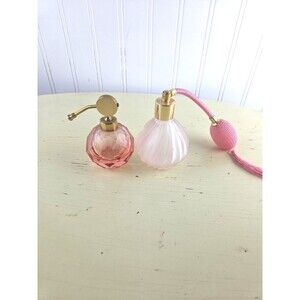 Vintage IW Rice Hand Cut Rose Glass Perfume Bottle with 2nd Atomizer Bundle